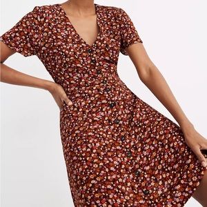 NWOT Madewell V Neck Button Front Mini Dress In Spring Prairie